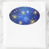 Sticker Ovale Arrière - plan Bleu XMAS avec des flocons de neige (Sac)