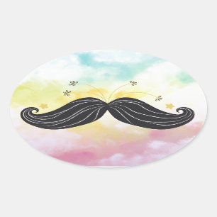 Sticker Ovale Arrière - plan coloré de moustache drôle mignonne