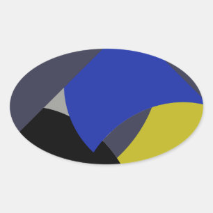 Sticker Ovale Art Abstrait bleu jaune