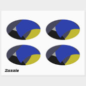 Sticker Ovale Art Abstrait bleu jaune (Feuille)