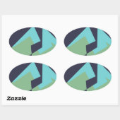 Sticker Ovale Art Abstrait Turquoise Bleu Vert (Feuille)