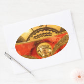 Sticker Ovale Art Culturel Africain : Design Rouge Or Riche (Enveloppe)