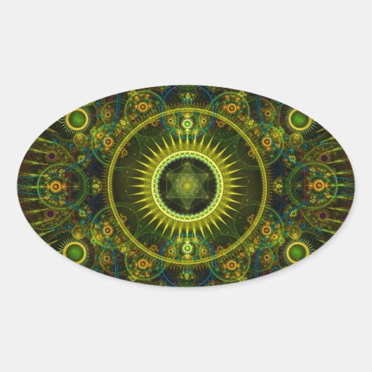 Sticker Ovale Art de fractale "de roue de Magick de Metatron" - (Devant)
