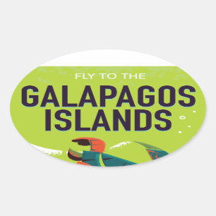 Sticker Ovale Art de l'affiche de voyage vintage des îles Galapa