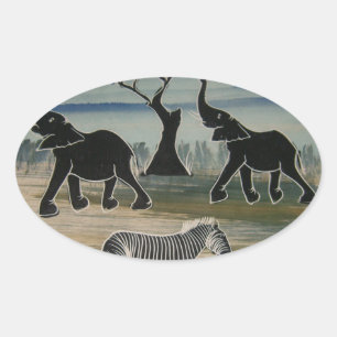 Sticker Ovale Art Eléphant Africain