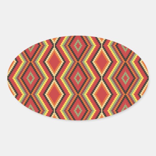 Sticker Ovale Art Ethnique Africain Rouge Vert Orange Jaune (Devant)