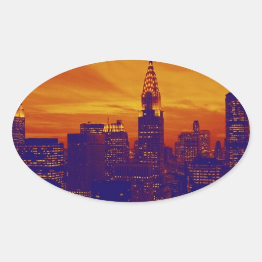 Sticker Ovale Art pop orange bleu New York City (Devant)
