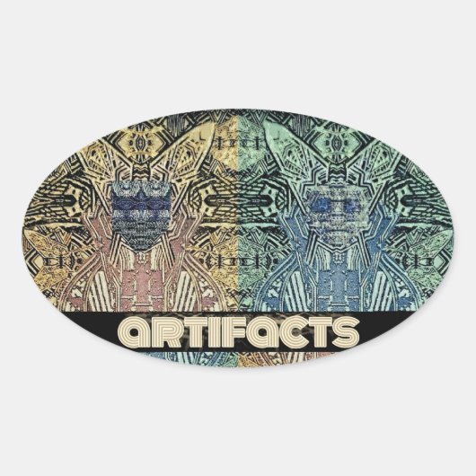 Sticker Ovale artefacts 4 têtes de mouche 3 "ovale" (Devant)