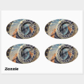 Sticker Ovale Astrologie antique Timepiece Tchèque Horloge. (Feuille)