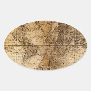Sticker Ovale Atlas vintage de carte du monde