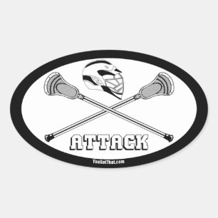 Sticker Ovale attaque blanche de bâtons de lacrosse
