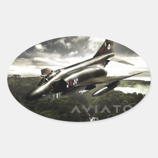 Sticker Ovale Avion de chasse fantôme F-4 (Devant)