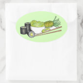 Sticker Ovale Avocado Rolls Wasabi Sushi Dîner Japonais (Sac)