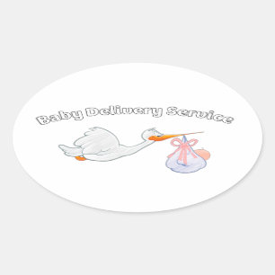 Sticker Ovale Baby Delivery Service Funny Midwife Stork