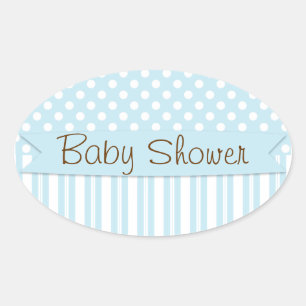 Sticker Ovale Baby shower à points bleu Brown Sweet Boy Polka