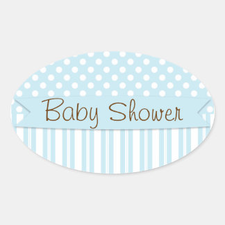 Sticker Ovale Baby shower à points bleu Brown Sweet Boy Polka
