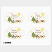 Sticker Ovale Baby shower d'animaux de bois mignons (Feuille)