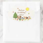 Sticker Ovale Baby shower d'animaux de bois mignons (Sac)