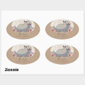 Sticker Ovale Baby shower de bébé hippo rustique merci (Feuille)