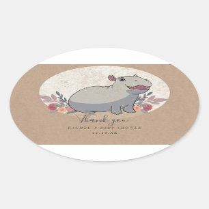 Sticker Ovale Baby shower de bébé hippo rustique merci