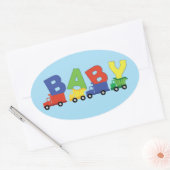 Sticker Ovale Baby shower de camion de construction (Enveloppe)