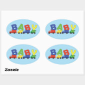 Sticker Ovale Baby shower de camion de construction (Feuille)
