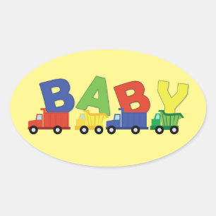 Sticker Ovale Baby shower de camions