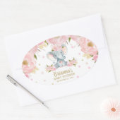 Sticker Ovale Baby shower d'éléphant rose floral mou (Enveloppe)