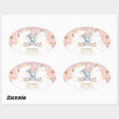 Sticker Ovale Baby shower d'éléphant rose floral mou (Feuille)