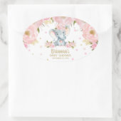 Sticker Ovale Baby shower d'éléphant rose floral mou (Sac)