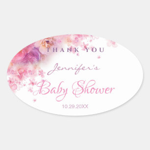 Sticker Ovale Baby shower Élégant écriture manuscrite Aquarelle