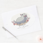 Sticker Ovale Baby shower hippo bébé mignon (Enveloppe)