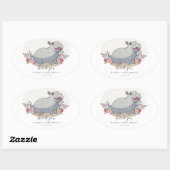 Sticker Ovale Baby shower hippo bébé mignon (Feuille)