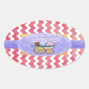 Sticker Ovale Baby shower Saumon Swirl Pink Chevron