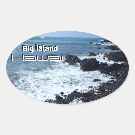 Sticker Ovale Baguettes de plage de sable noir de Big Island Haw (Devant)