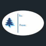 Sticker Ovale Balise cadeau Oval Christmas tree Sticker-Bleu<br><div class="desc">L'Arrière - plan est blanc avec un arbre de Noël bleu et dans le texte Royal Blue. Texte de : & De : sur l'autocollant pour votre destinataire de cadeaux. Customiser ou acheter tel quel. Fait pour coordonner avec toutes sortes de papier de Noël,  enveloppement cadeau.</div>