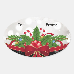Sticker Ovale Balise cadeau ovale Sticker-Red Bow