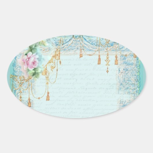 Sticker Ovale Balises de roses roses et dentelles (Devant)