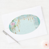 Sticker Ovale Balises de roses roses et dentelles (Enveloppe)