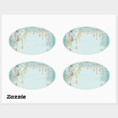 Sticker Ovale Balises de roses roses et dentelles (Feuille)