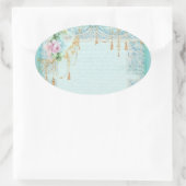 Sticker Ovale Balises de roses roses et dentelles (Sac)