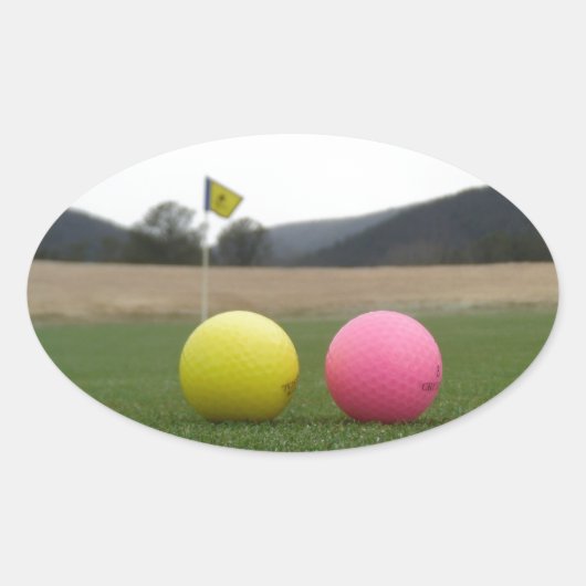 Sticker Ovale balles de golf jaunes et roses, (Devant)