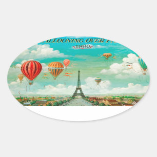Sticker Ovale Ballons vintages de PixDezines/Eiffel/Paris