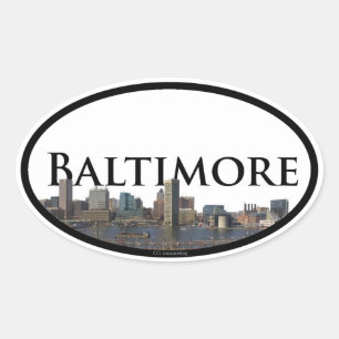 Sticker Ovale Baltimore Skyline avec Baltimore dans le ciel