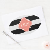 Sticker Ovale Bande Chic et trois monogrammes (Enveloppe)