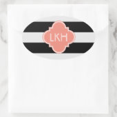 Sticker Ovale Bande Chic et trois monogrammes (Sac)