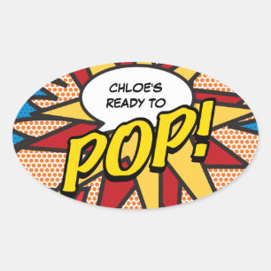 Sticker Ovale Bande dessinée prête à EXPLOSER ! Baby Shower Spri