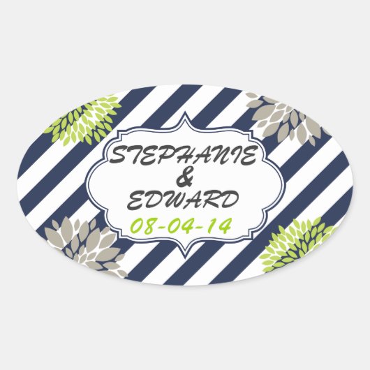 Sticker Ovale Bandes et fleurs (Devant)