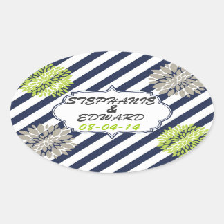 Sticker Ovale Bandes et fleurs