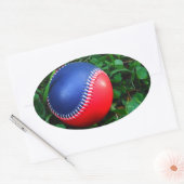 Sticker Ovale Baseball Rouge et Bleu avec Stitch Blanc (Enveloppe)